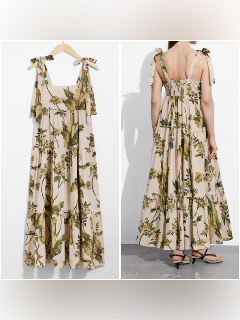 EUC & Other Stories palm print tiered maxi dress tropical small 6